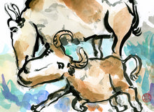 Load image into Gallery viewer, Leaping Cattle PRINT 34x23 cm (13.4x9.0 in)